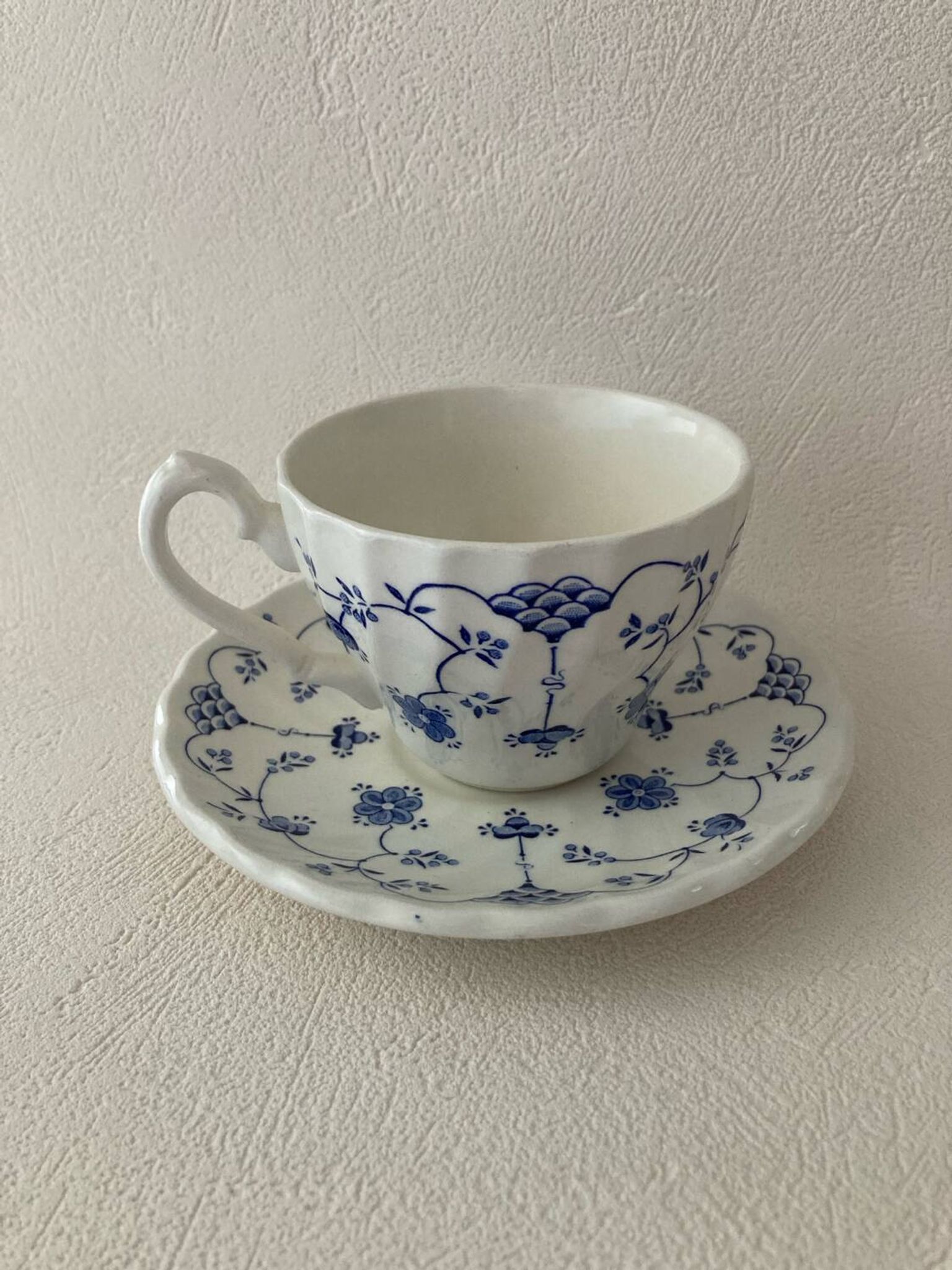 Myott Meakin England Blue Cup Saucer and Milk Jug
