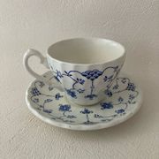 Myott Meakin England Blue Cup Saucer and Milk Jug