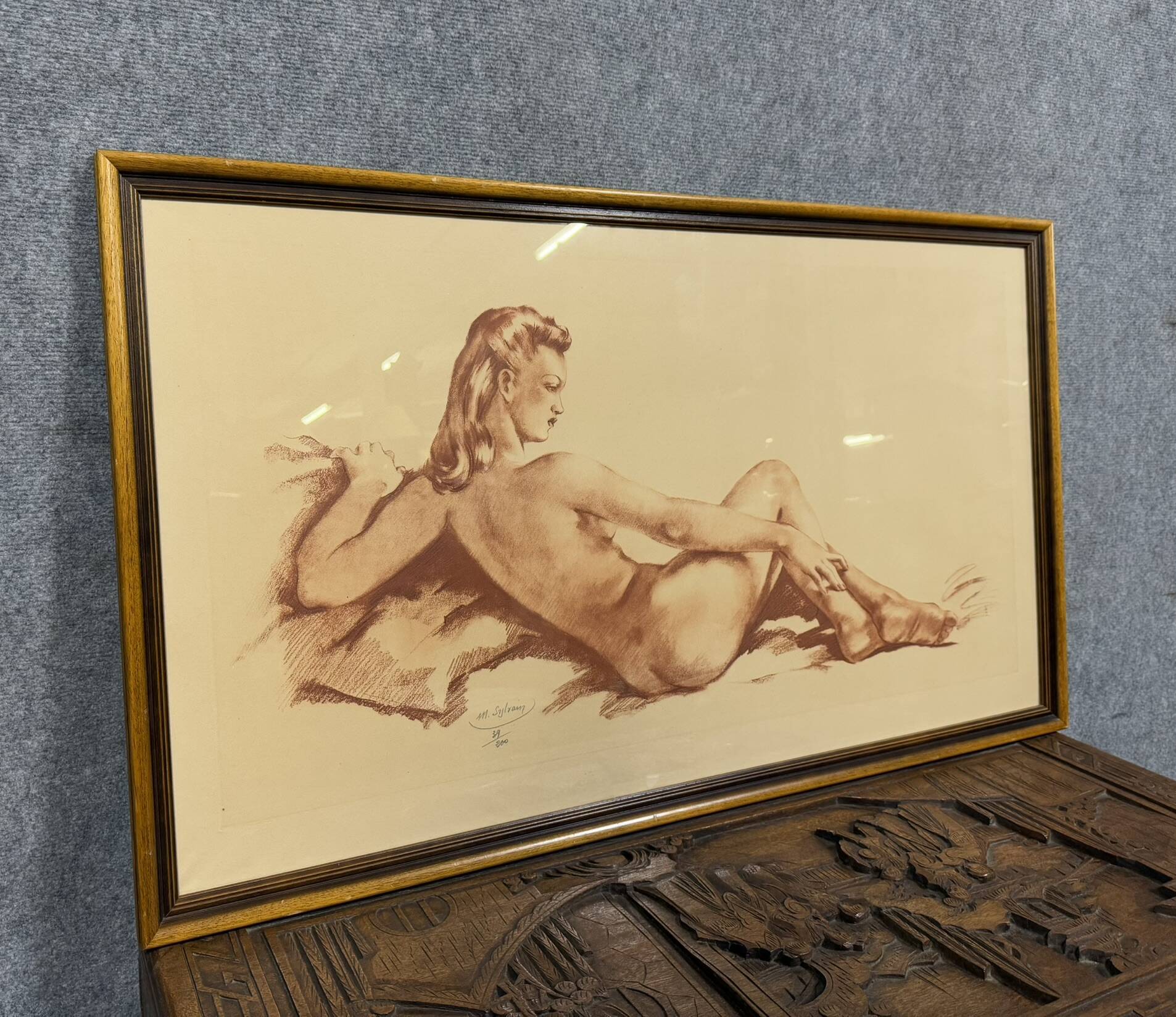 Painting / nude by Mr. Sylvain: red chalk from the Art Deco period signed around 1940