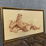 Painting / nude by Mr. Sylvain: red chalk from the Art Deco period signed around 1940