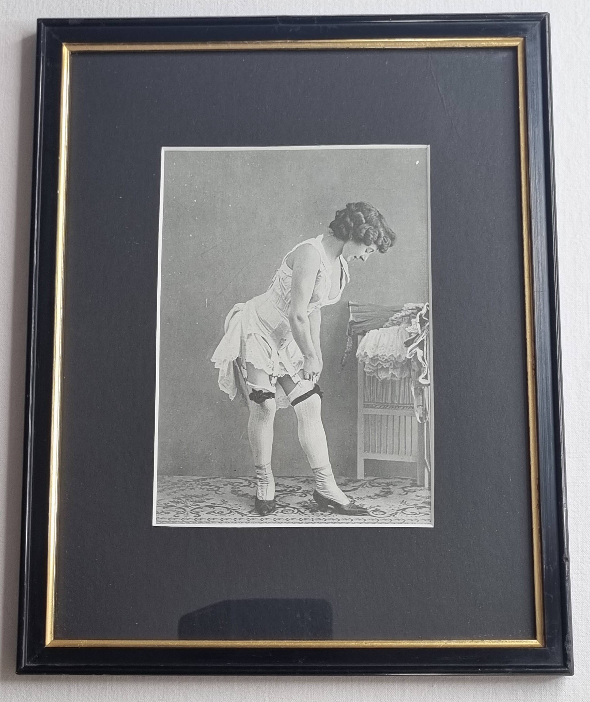 Original photogravure on glossy paper, Model in stockings and shoes 1900