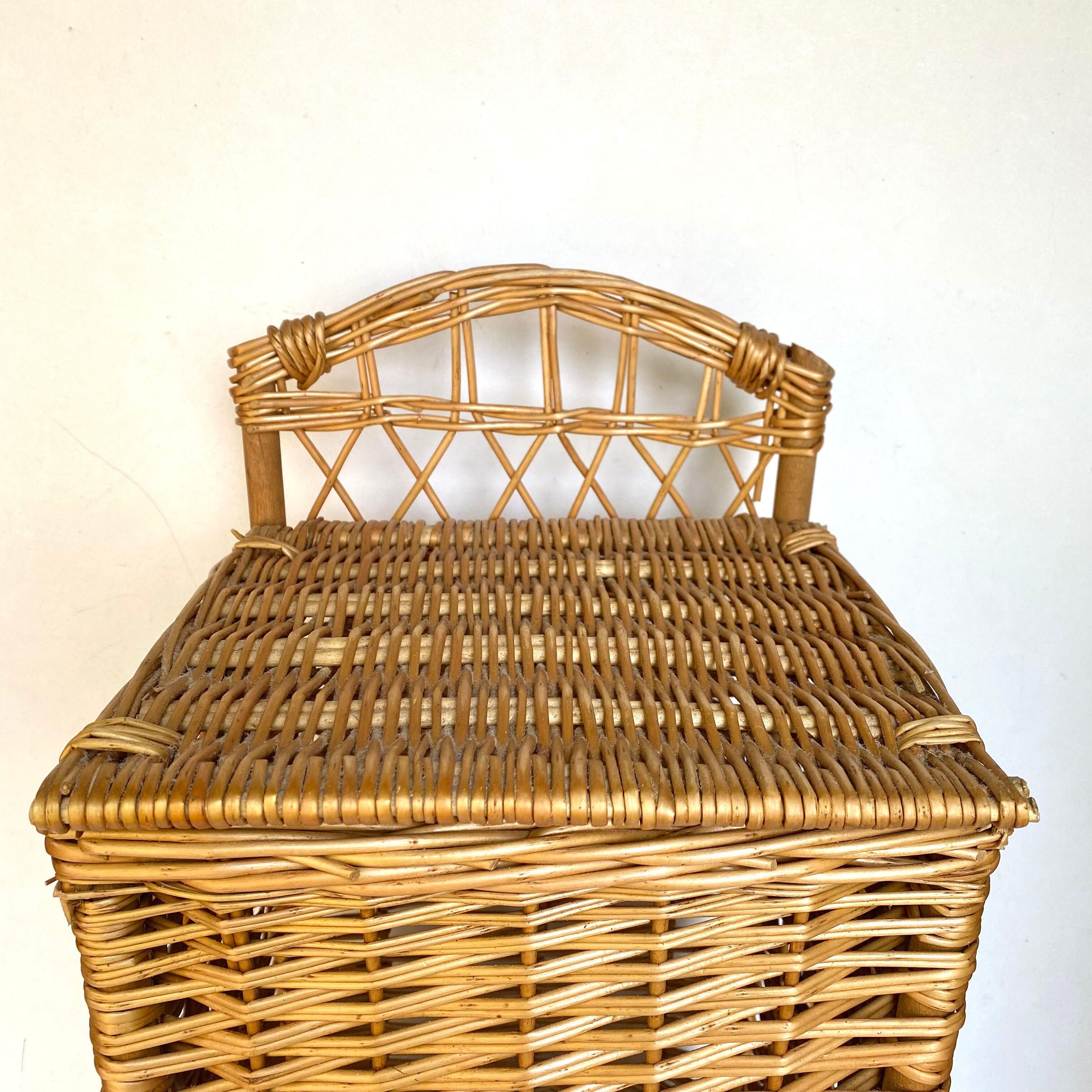 Vintage braided wicker bread hutch