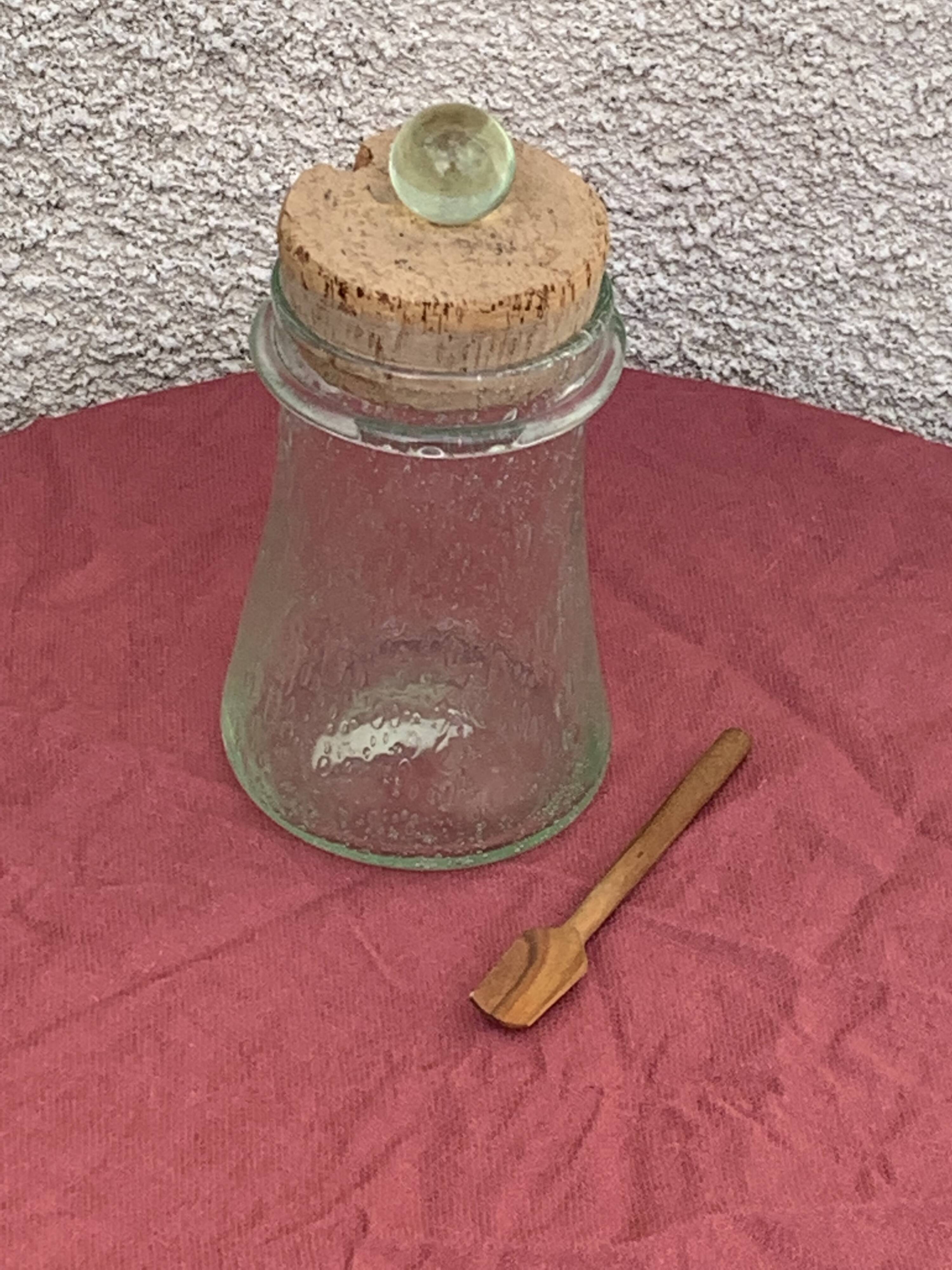 Olive or pickle jar in Biot bubble glass, hand-blown