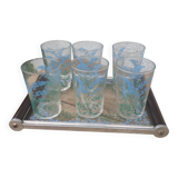 6 verres et plateau Art Déco