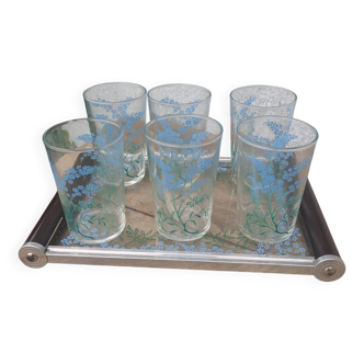 6 verres et plateau Art Déco