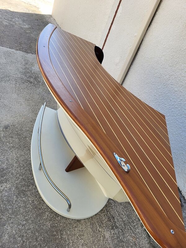 Bar or shop counter and 2 deck lina stools polyester boat hull