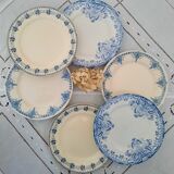 6 assiettes plates anciennes dépareillées terre de fer