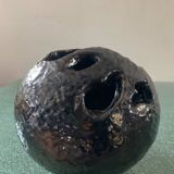Large brutalist spherical vase in iridescent glazed terracotta