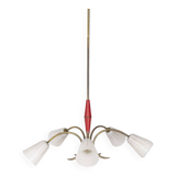 Vintage 60's chandelier, red metal and glass, italian design