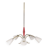 Vintage 60's chandelier, red metal and glass, italian design