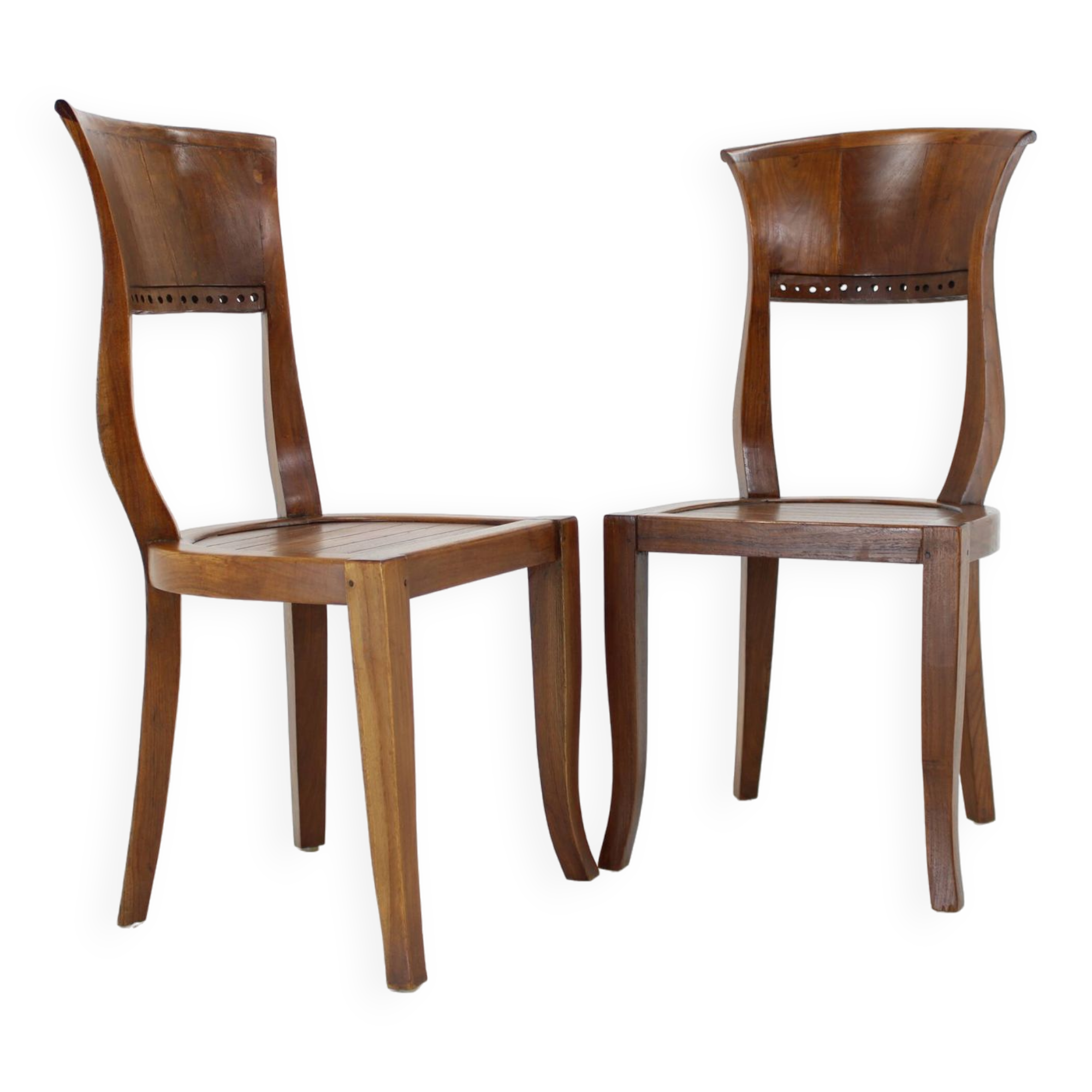 1980s Pair of Solid Teak Chairs, India