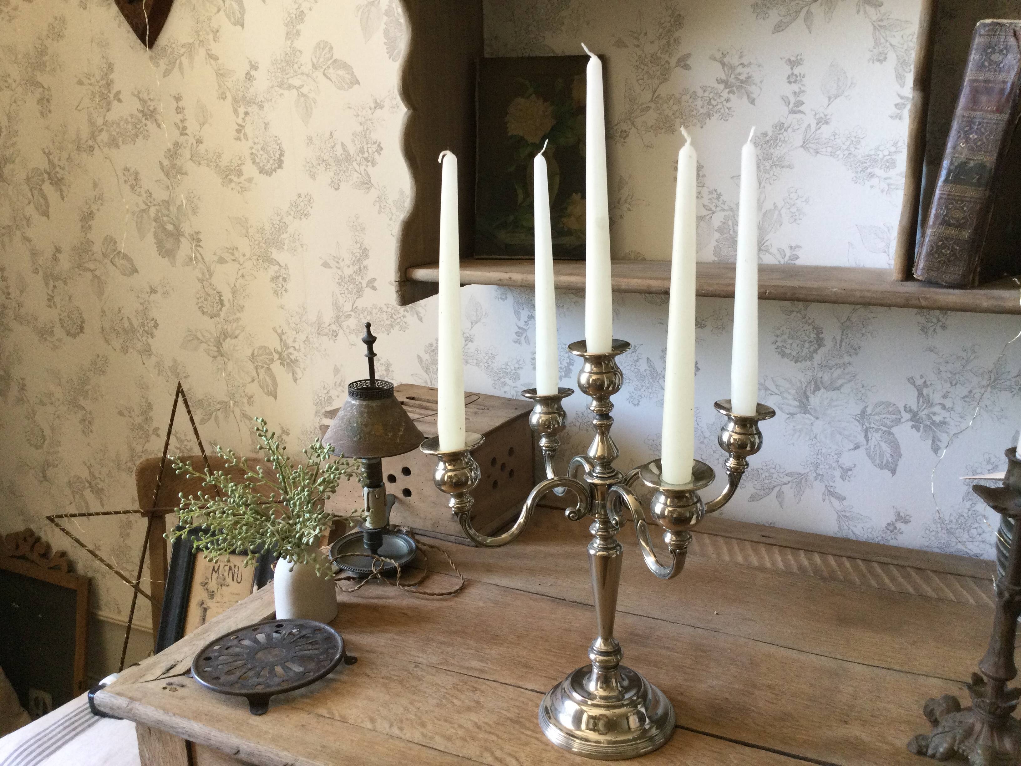 5-branch silver-plated metal candle holder