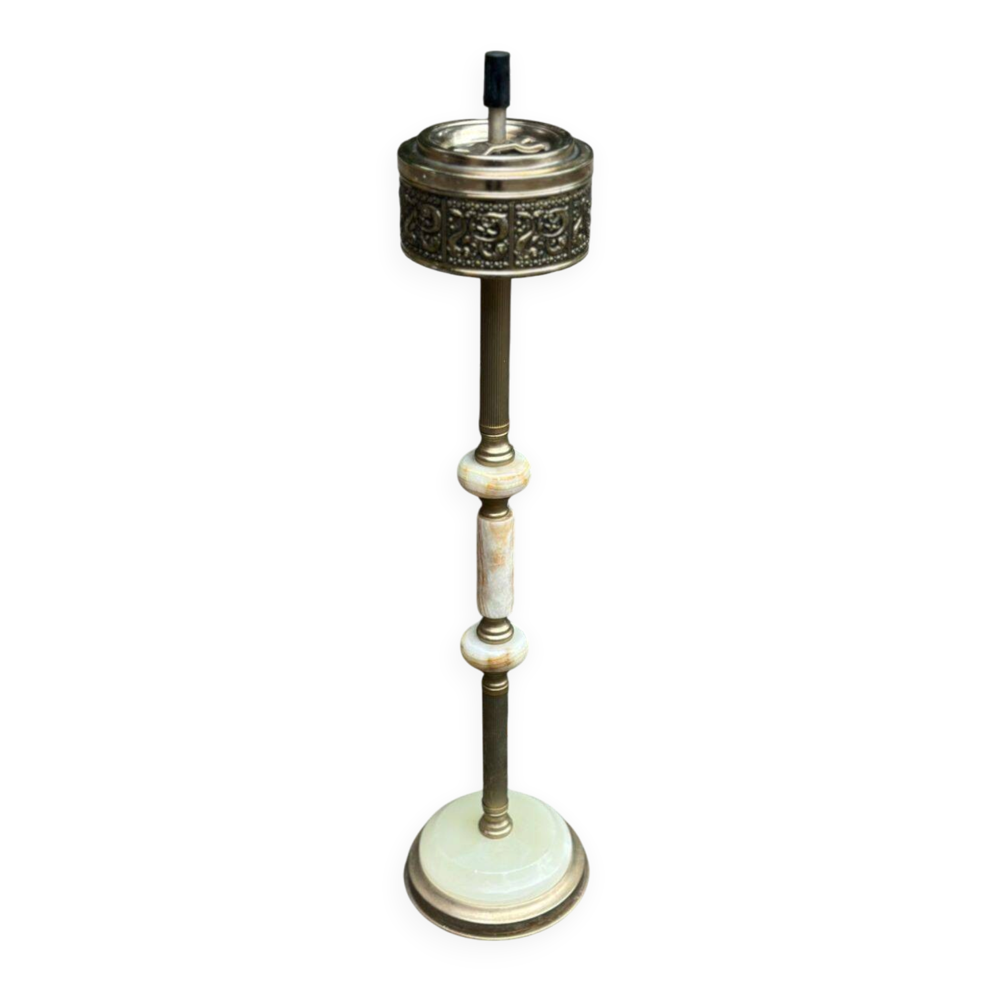 Vintage 1950s floor ashtray in brass and onyx.