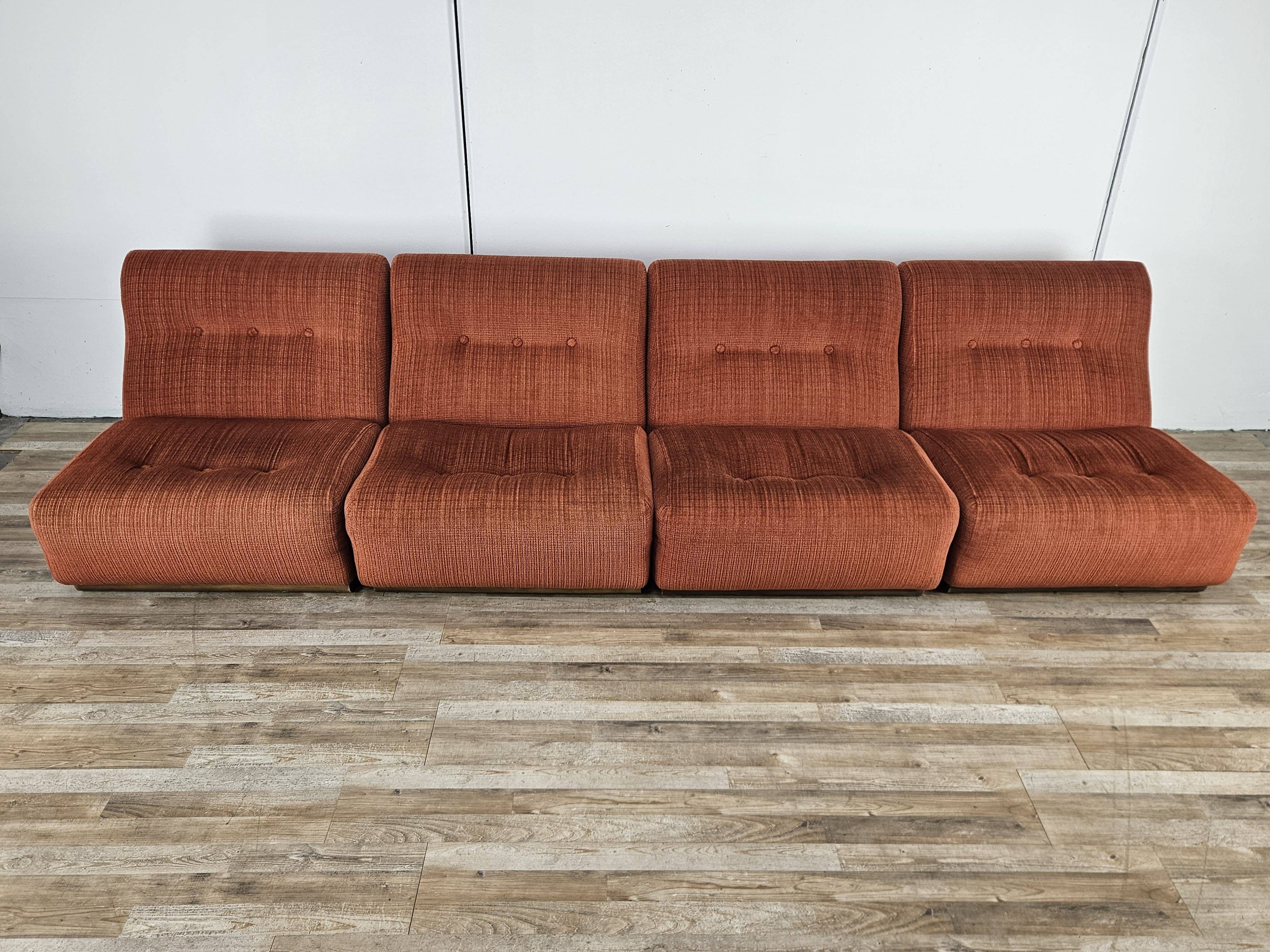 1970s modular armchairs in red fabric