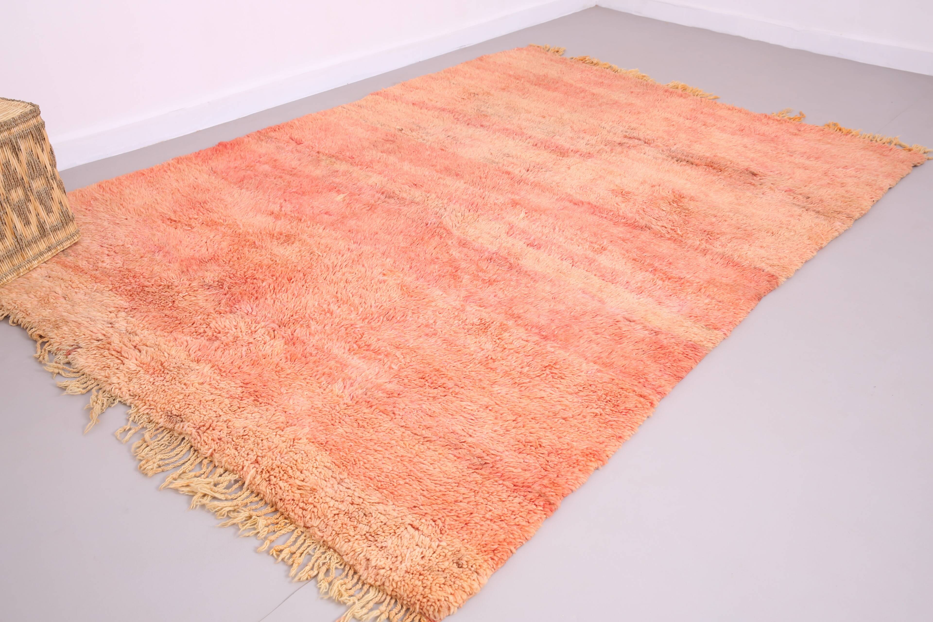 Tapis marocain vintage fait main 196 x 280 cm - Tapis marocain couleur pêche - Berbère