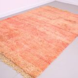 Tapis marocain vintage fait main 196 x 280 cm - Tapis marocain couleur pêche - Berbère