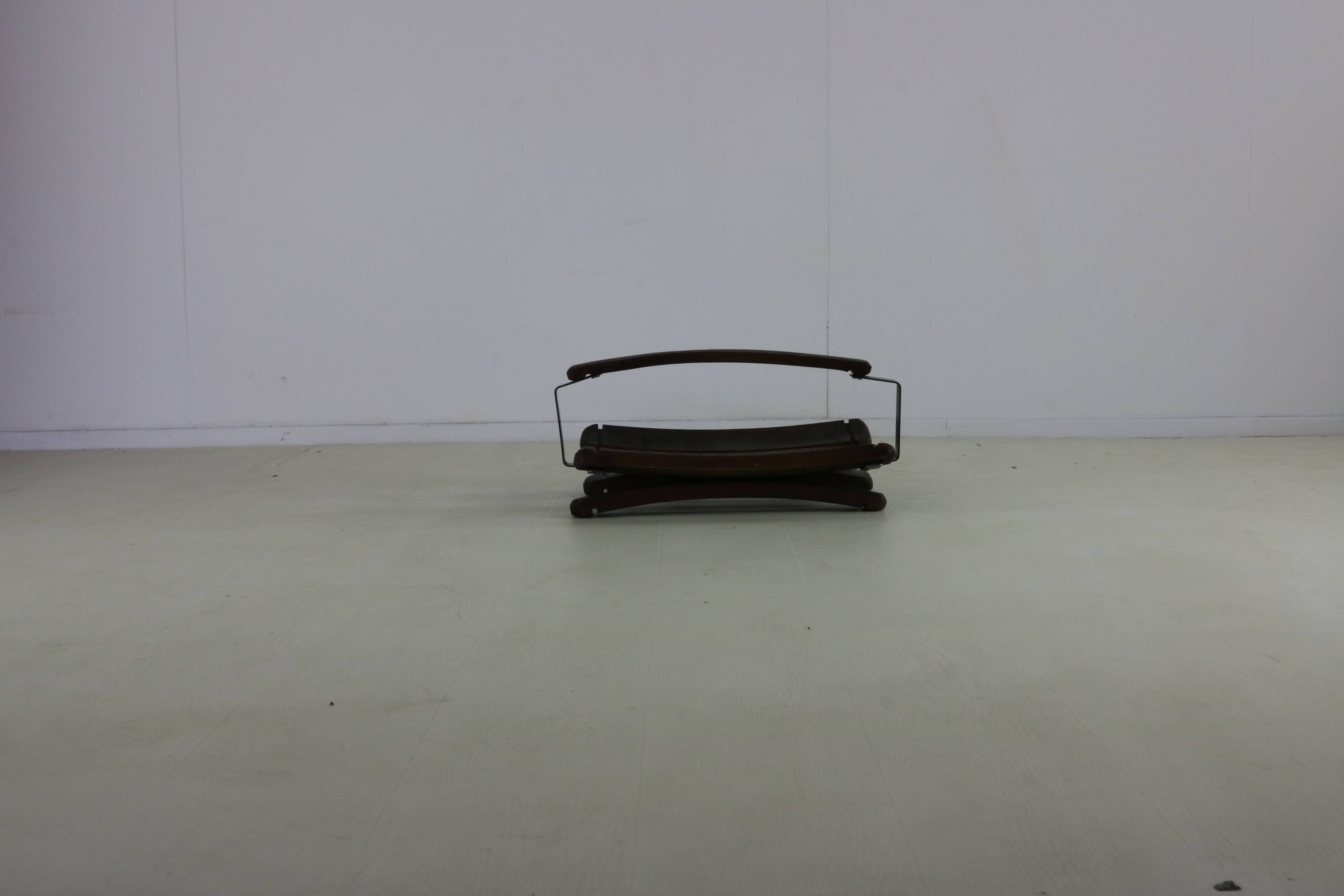 Seventies brutalist design wood basket