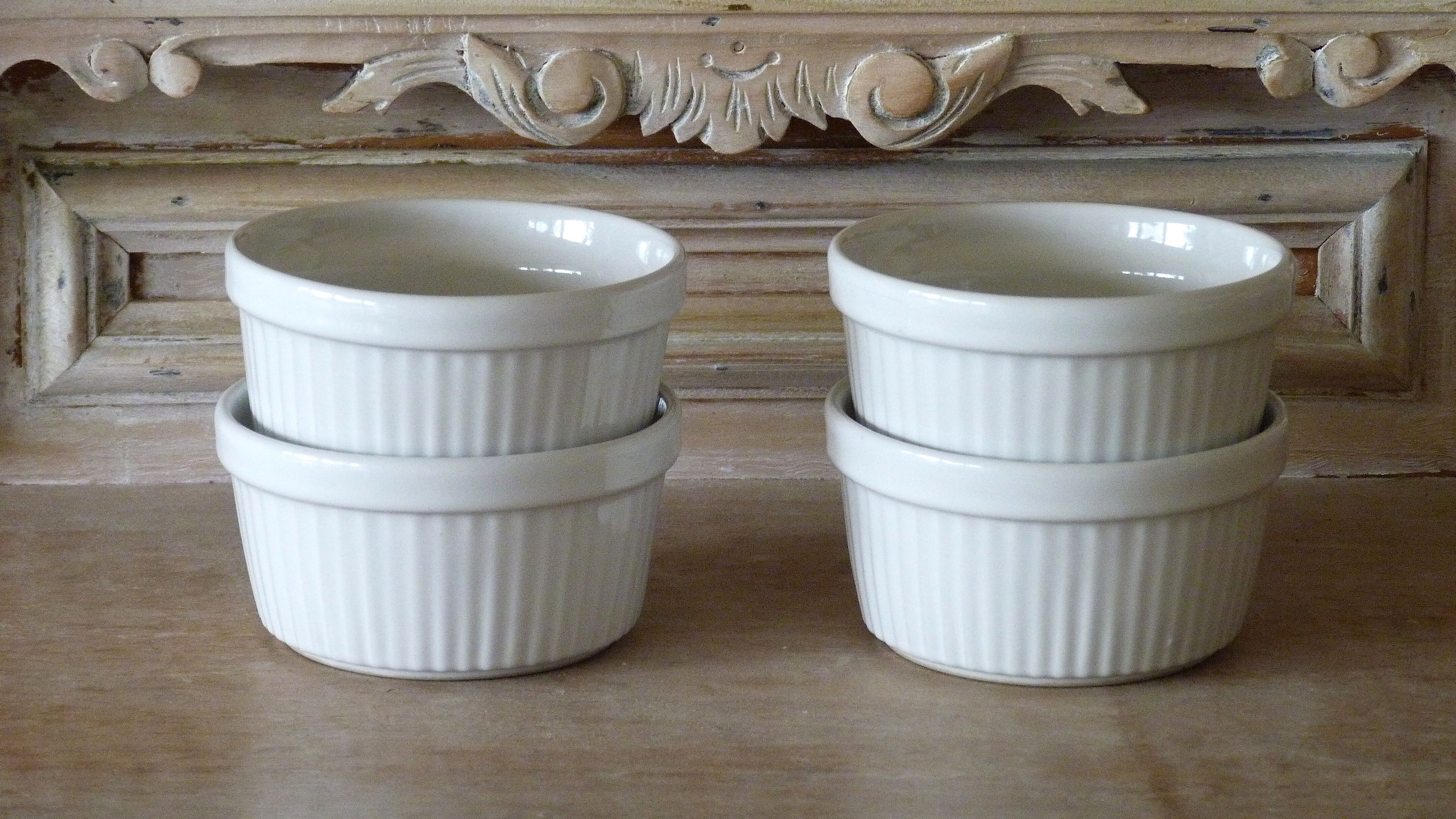 4 vintage ramekins in white ceramic