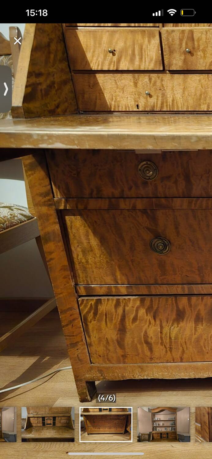 Grand Meuble Scandinave en Bouleau Flammé – XIXe Siècle – Écritoire