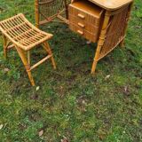 Vintage bamboo/rattan desk + stool