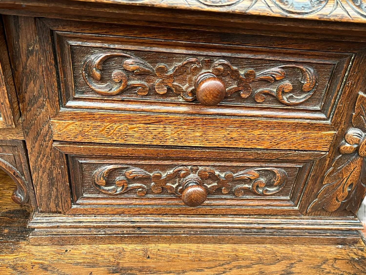Desk with tiered secret drawer in solid oak Louis XIII