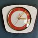 Vintage Formica clock silent trapeze wall pendulum "Jaz white orange"