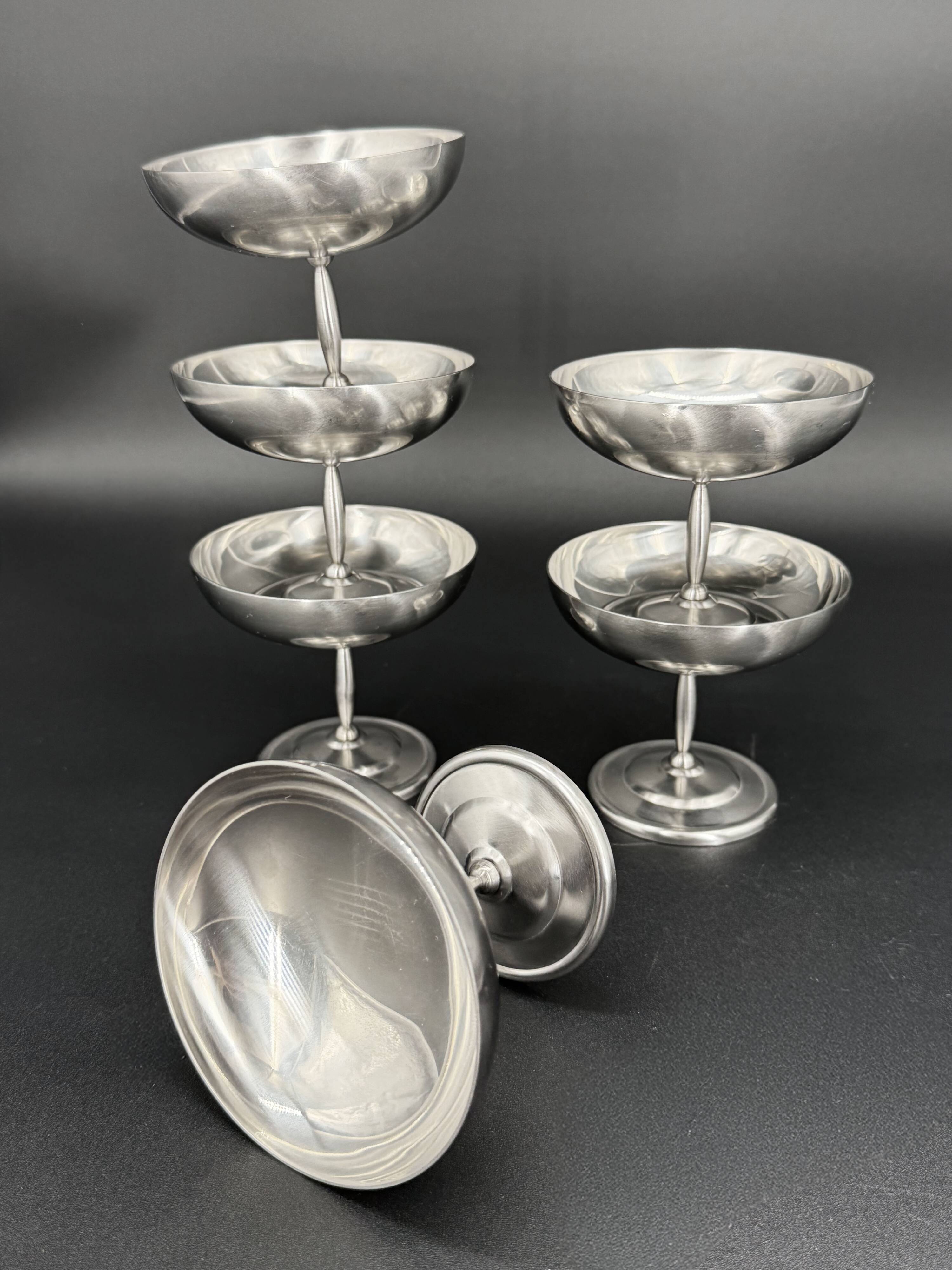6 stainless steel dessert bowls + spoons – Jean Couzon France