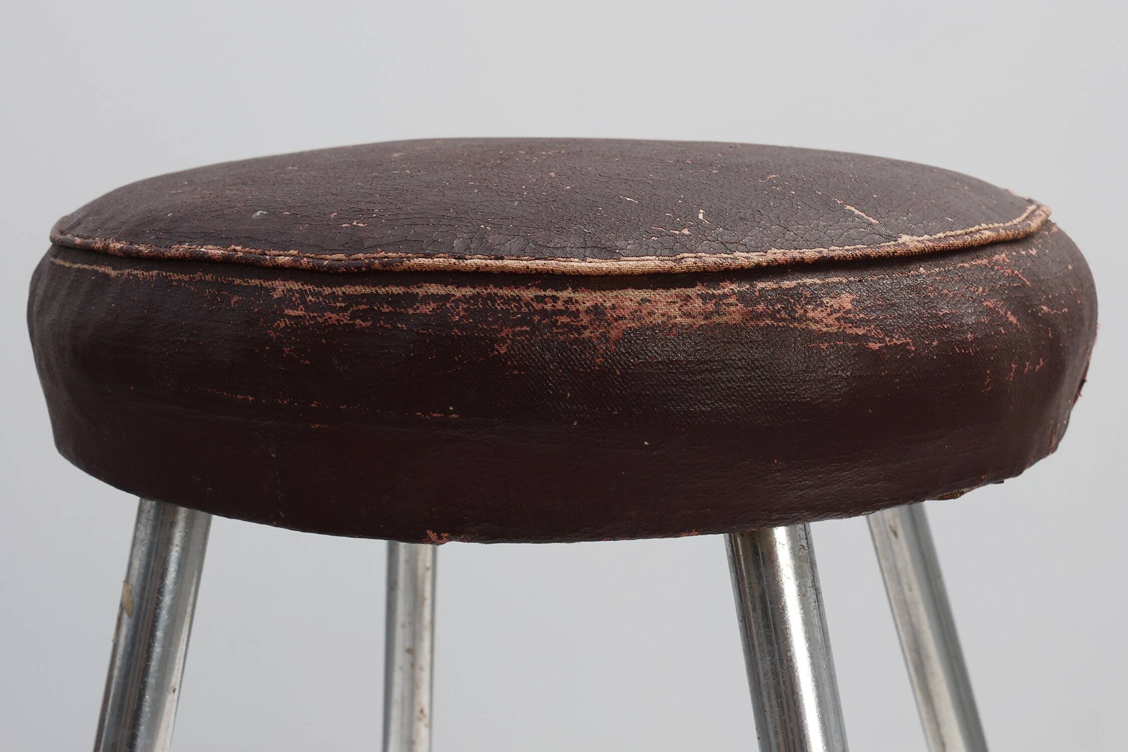 Bauhaus Modernist Stool with Chrome Tubular Frame and Leather Seat, Germany