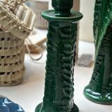 Sculptural twisted candle holder turned glazed ceramic Deep Green