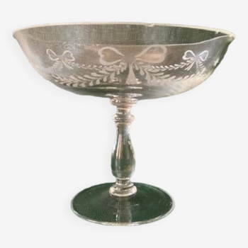 Old compote bowl, standing bezel in engraved crystal circa 1900