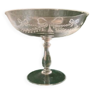 Old compote bowl, standing bezel in engraved crystal circa 1900