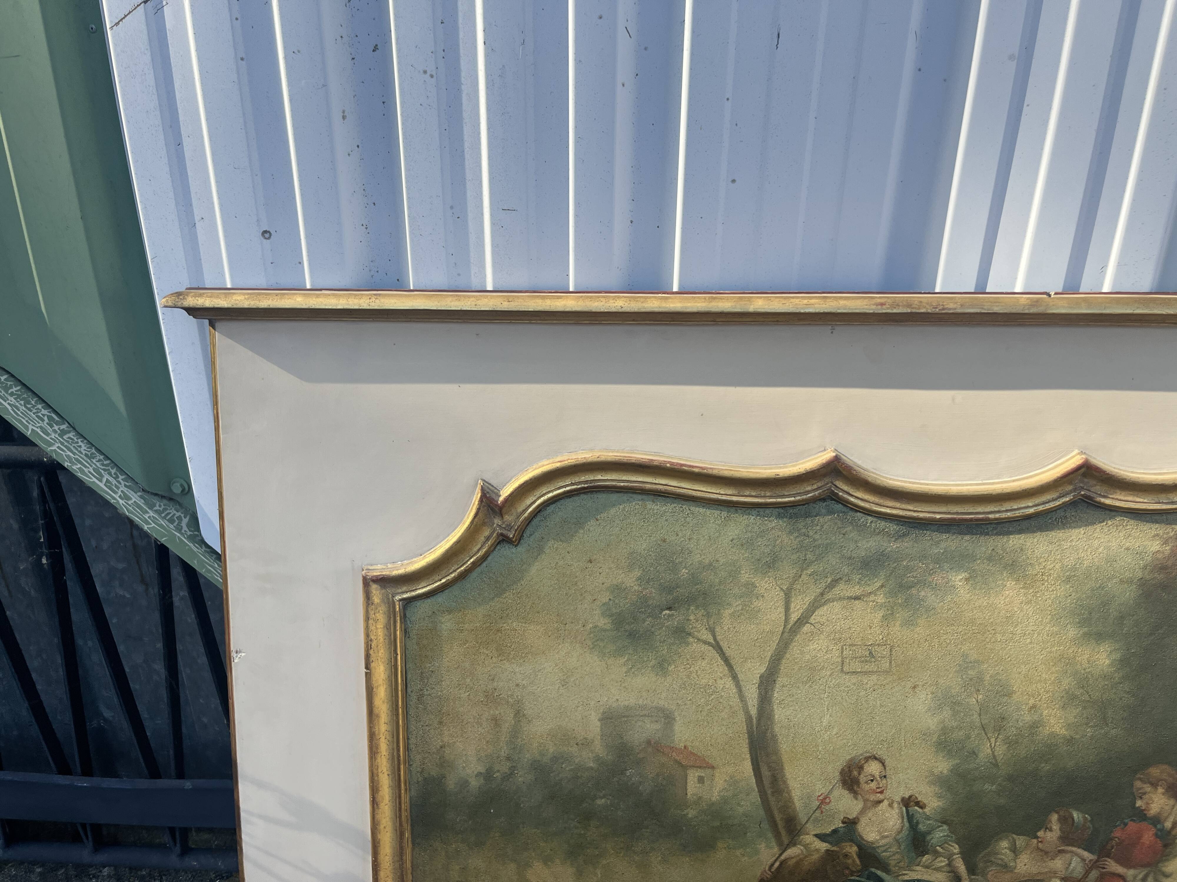 Antique Fireplace Trumeau in Louis XV Style - Gallant / Pastoral Scene at the