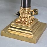 Pair lamp in bronze corinthians patinated lampshade pleated with stripes square foot