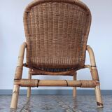 Rattan and bamboo armchair, 70s