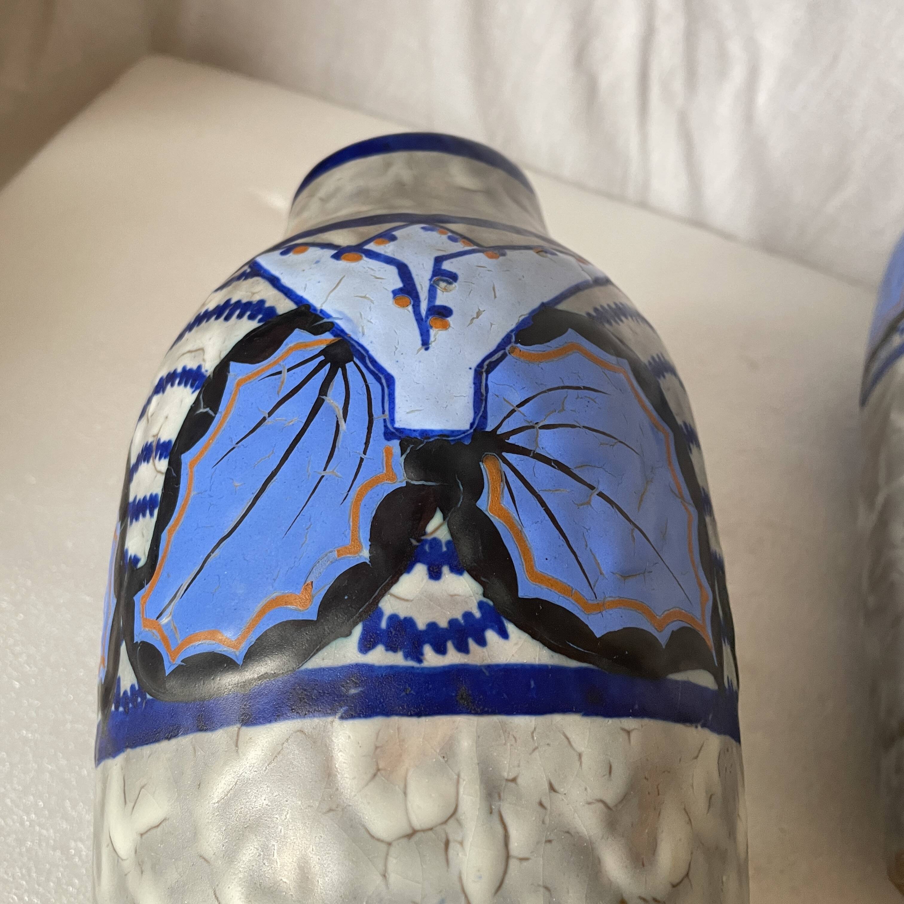 Pair of Papillon vases by Louis Dage art deco