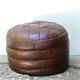 Pouf rond en patchwork de cuir marron foncé, années 70