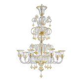 Ornate Murano Glass Rigadin Chandelier with Refined Gold Trimming