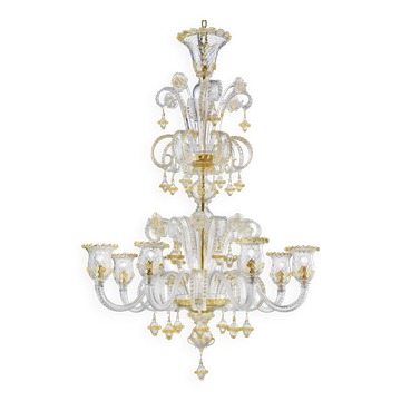 Ornate Murano Glass Rigadin Chandelier with Refined Gold Trimming