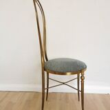 Vintage Paolo Buffa Brass Vanity Chair: Chiavari Style, Blue Fabric, 1950s