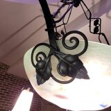 Magnificent Schneider chandelier with three branches - Opaline glass and metal