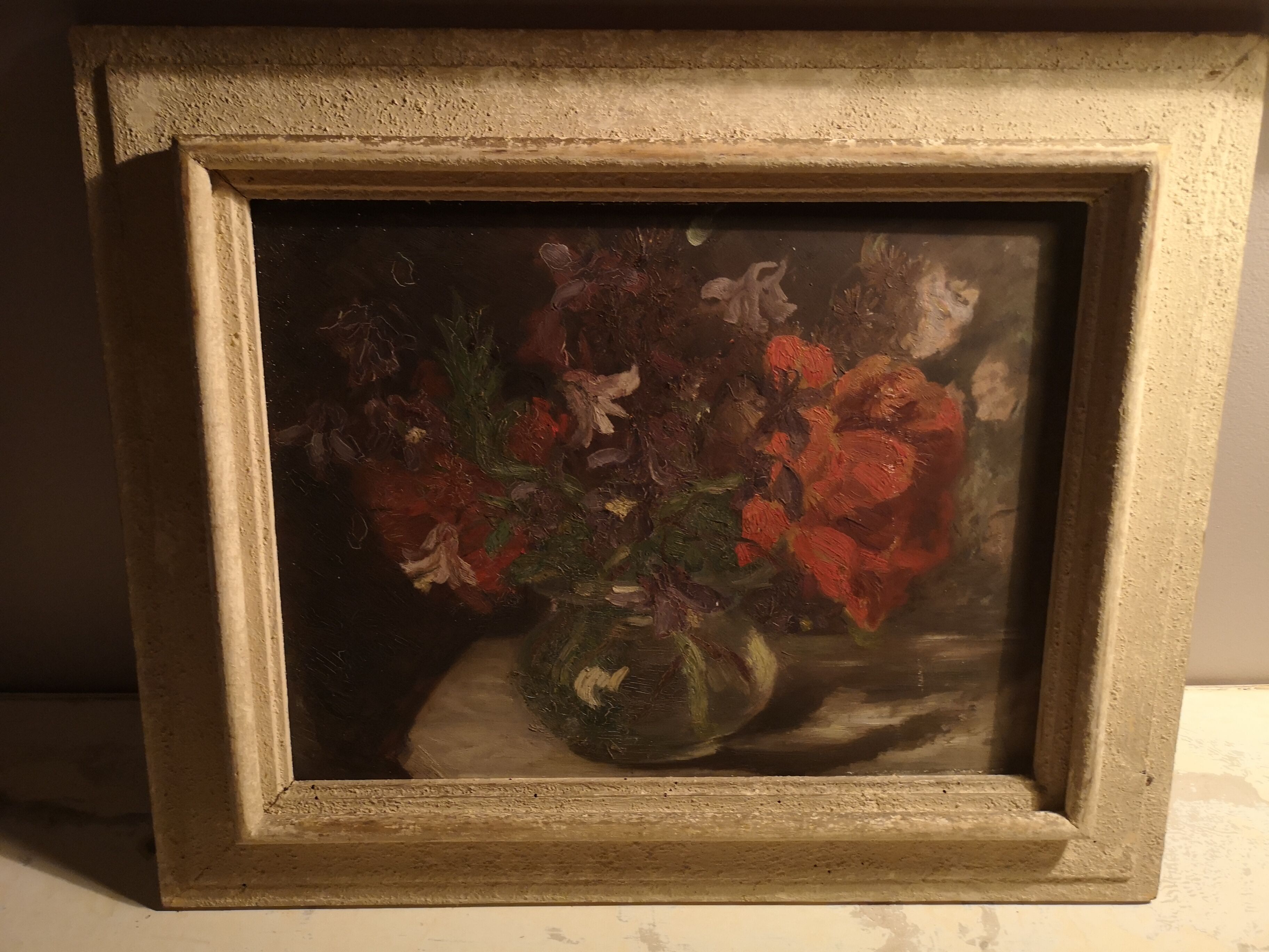 Tableau huile sur panneau bouquet de fleurs