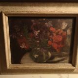 Oil on canvas with flower bouquet panel