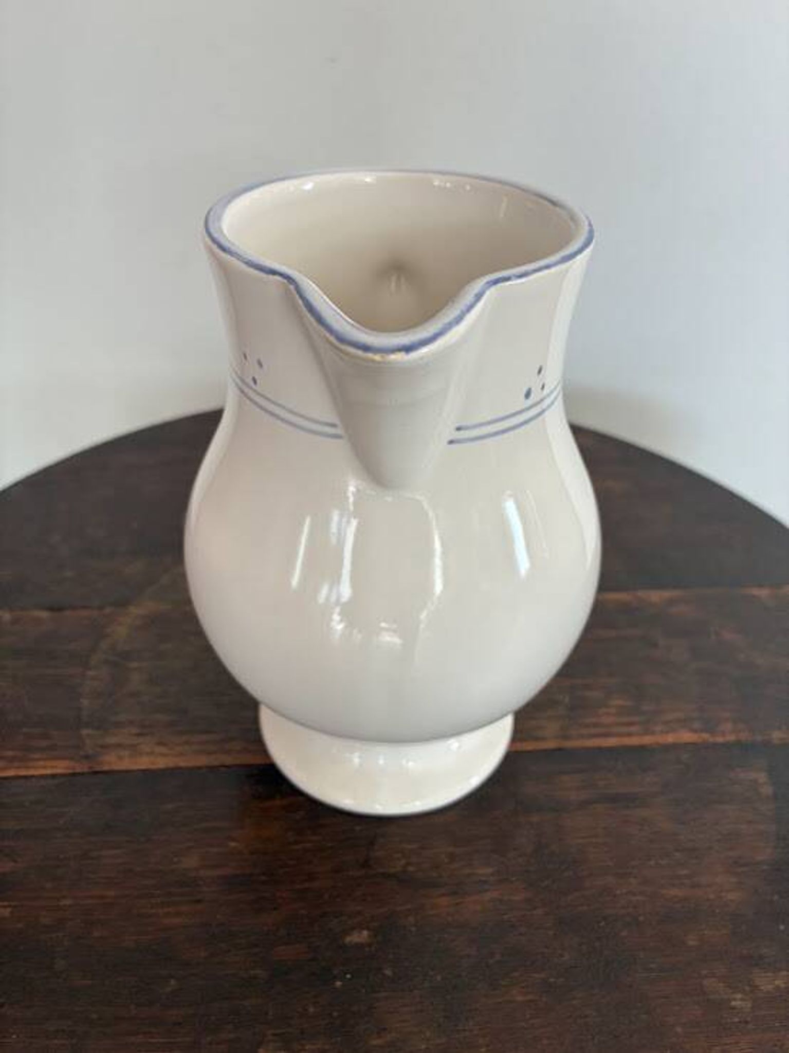 White pitcher with blue trim - Niderviller France