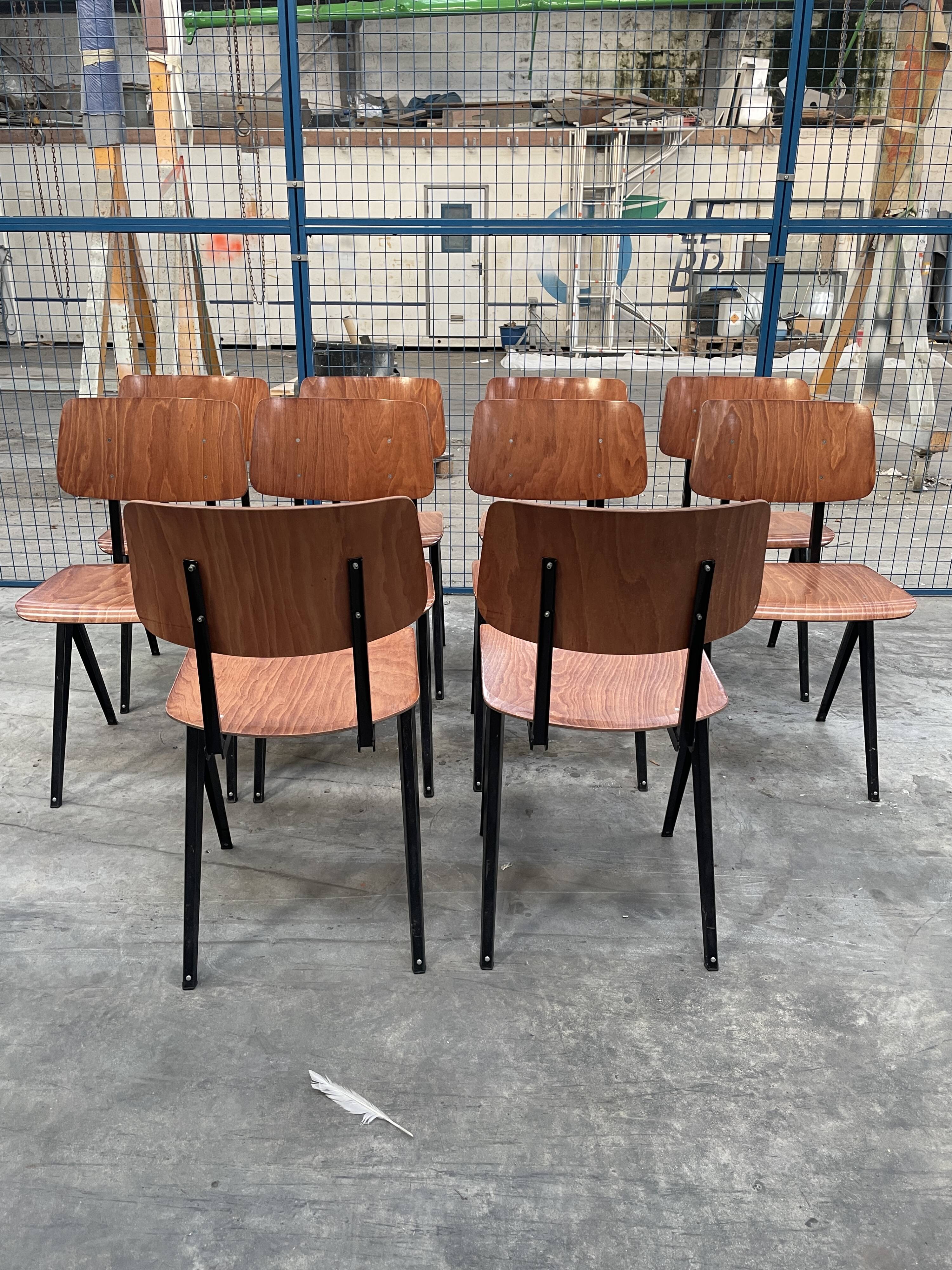 Set of 10 wooden Galvanitas chairs and compass legs model S16 Netherlands