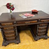 Exceptional Antique Portuguese Baroque Revival Twin Pedestal Desk  Spiral T