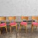 Lot of 4 baumann chairs bistrot parisian barter beech wood and red skaï
