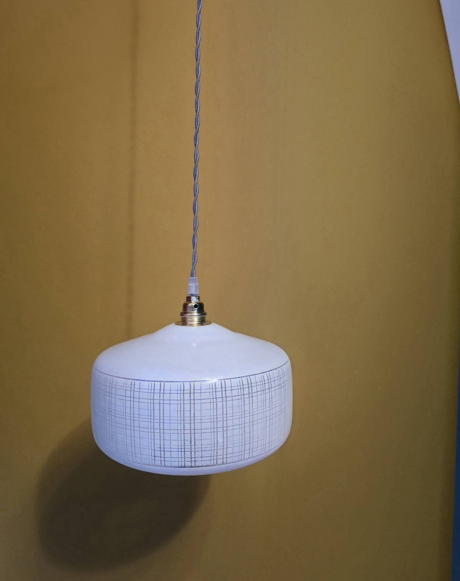 Vintage white striped glass checkered suspension globe