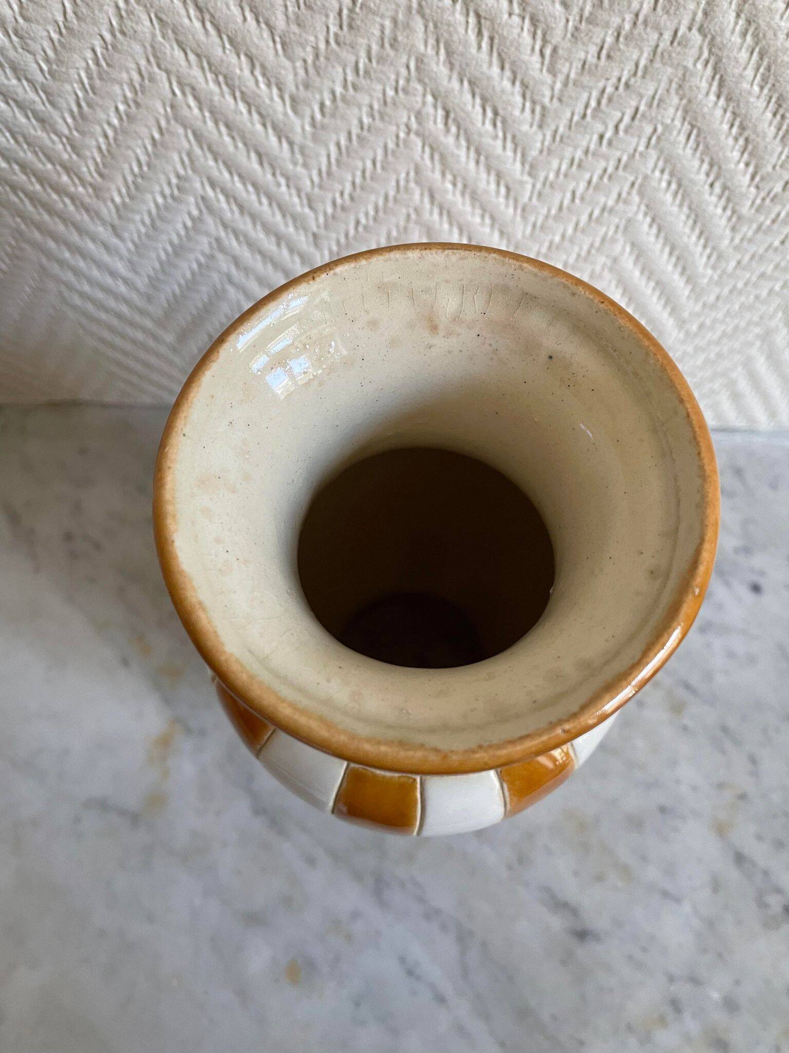 White and brown enamel vase Art Deco style