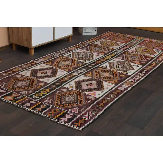 1970s Vintage Turkish Oushak Handmade Wool Cotton Brown Runner Rug 135x300