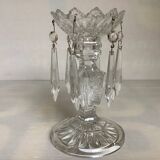 Pineapple candlestick with six glass moulded pendants.